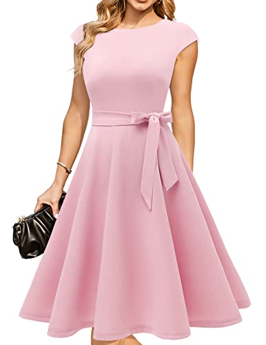 Image of DRESSTELLS Cocktail Dresses for Women UK, Summer Formal Wedding Guest Graduation Prom Vintage Tea Party Modest Casual Dress 2026 Pink XL