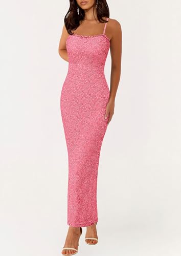 Image of PRETTYGARDEN Summer Dresses for Women 2026 Lace Floral Bodycon Semi Formal Party Wedding Guest Boho Maxi Dress