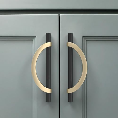 Amerdeco 6 Pack Black Brushed Gold Cabinet Pulls 7.5 Inch(192MM) Hole Centers Kitchen Cabinet Handles Hardware Kitchen Handles for Cabinets Cupboard Handles Drawer Pulls……