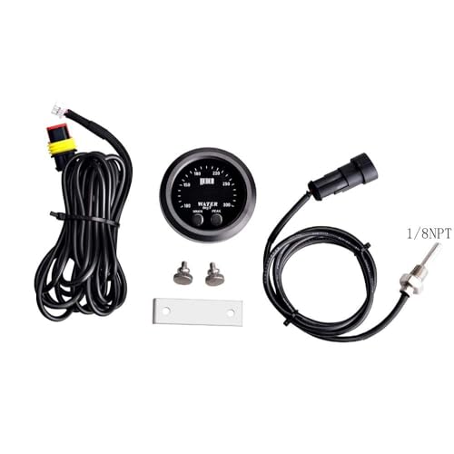 Image of Universal 52mm Water Temperature Gauge with Alarm and 1 /8 NPT Sensor Car Digital Meter Red Display Green Ambient Light Temp 100-300F(-17~187C)
