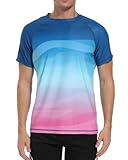 VAYAGER Maillot de bain pour homme Rashguard UPF 50+ T shirt à séchage rapide Coupe ample Chemise de surf et activités nautiques, Bleu Rose, 5X Large
