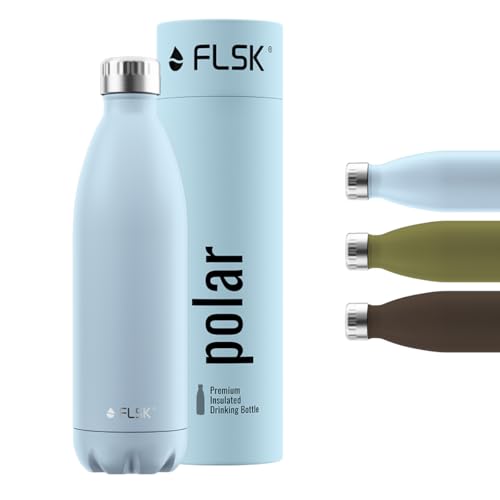 FLSK Trinkflasche – Premium Edelstahl Thermosflasche – 100 % auslaufsicher & kohlensäuregeeignet – hält 24 h kalt & 18 h heiß – BPA-frei (polar, 750 ml)