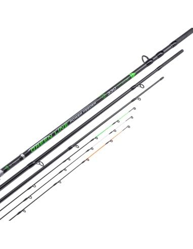 ALCEDO Green Line Power Feeder Canna da Pesca Feeder in Carbonio Alto e Intermedio Modulo, Azione Progressiva, 3 Cime in Carbonio, Anelli SiC.