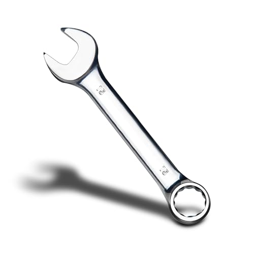 zhax 15mm Metric Stubby Combination Wrench 12 Point Box End 15 Degree Offset Design Mirror Polish Finish Forged CR-V Steel Hand Tools for Mechanics Ideal for Auto and Home Repair