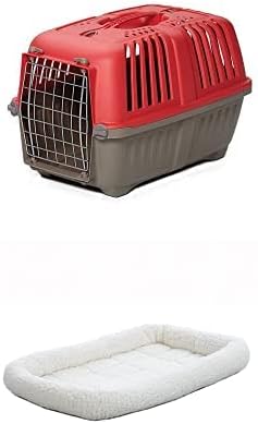 Paquete de transportador para mascotas y cama transportadora para mascotas: transportador rígido para perros, transportador para gatos y transportador para animales pequeños en rojo | Dimensiones interiores 17,91 largo x 11,5 ancho x 12 alto | Transportín de viaje perfecto para perrera para viajes rápidos