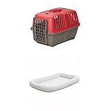 Bundle of Pet Carrier and Pet Carrier Bed : Hard-Sided Dog Carrier, Cat Carrier, Small Animal Carrier in Red| Inside Dims 17.91L x 11.5W x 12H | Perfect Dog Kennel Travel Carrier for Quick Trips