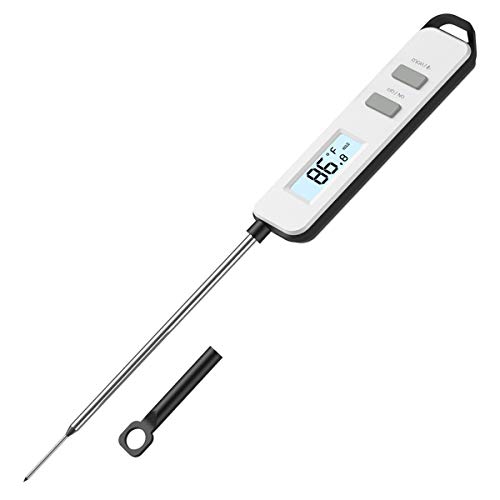 Brifit Thermomètre de Cuisson, Thermomètre de Cuisine Numérique, Thermomètre Alimentaire, 13cm Sonde INOX, LCD Large Ecran Thermomètre à Viande pour Barbecue, Patisserie - Noir