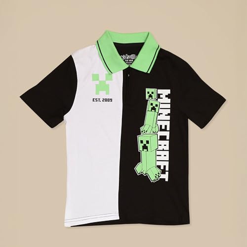 Image of Kidsville Official Minecraft Steve, Alex & Creeper Half Sleeves Round Neck Graphic Printed Regular Fit Pure Breathable Cotton Fabric Tshirt for Boys