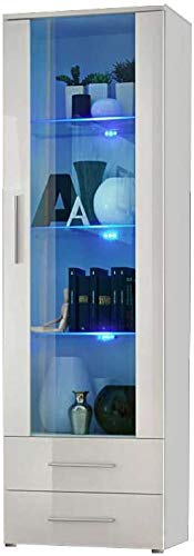 Con una vitrina con cajones 2 y 3 de estantes de vidrio, caja de cristal,White