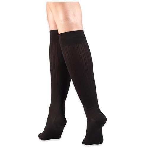 Image of Truform Medical Compression Socks, 20-30 mmHg, Women's Dress Socks, Knee High Over Calf Length, Black, Small