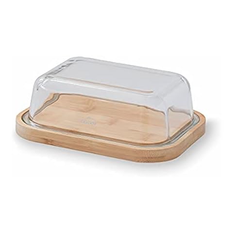 Lacor - 62898 - Mantequillera con Base de Bambú y Tapa de Vidrio Borosilicato Cover