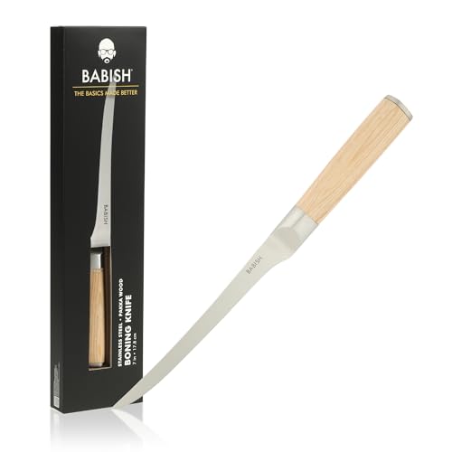 Image of Babish 1.4116 German Stainless Steel Boning & Fillet Knife with Light Pakka Wood Handle - 6-Inch Full-Tang Flexible Kitchen Knife for Meat, Poultry, Fish & Precision Butchering