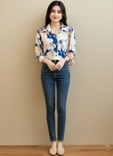 Image of Trendy Queen Women's Printed Straight Mandarin Neck Shirt for Women's | Tops for Woman Shirts | Shirt for Women Stylish Western (SD778 S)
