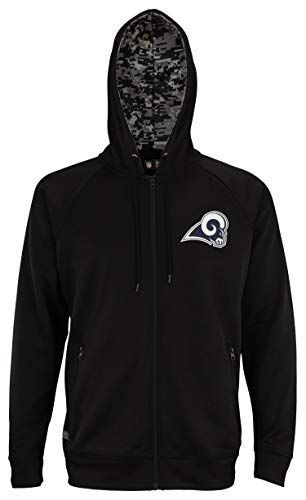 Zubaz LOS ANGELES RAMS BLACK FULL ZIP HOOD W/DIGITAL CAMO HOOD DETAIL Large