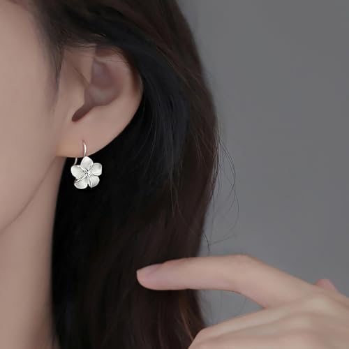 Reffeer Solid 925 Sterling Silver Hawaiian Plumeria Flower Drop Earrings for Women Teens CZ Flower Drop Earrings Dangle2