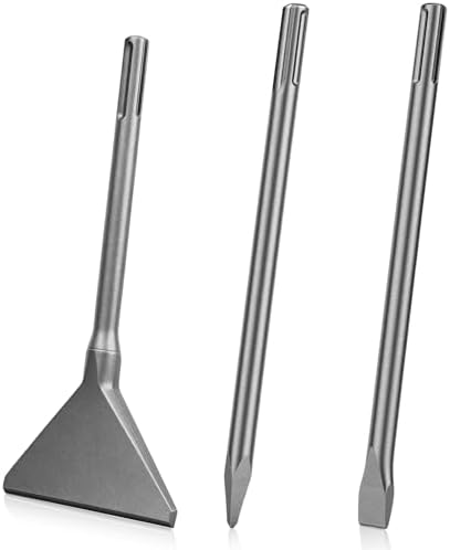 3 Pcs Chisel Set Compatible with Sds Max Tile Removal Tool Masonry Concrete Drill Bit Set 15.8″ Flat Point Scaling Chisels Home Improvement Tools for Concrete Stone Tile Floor Removal