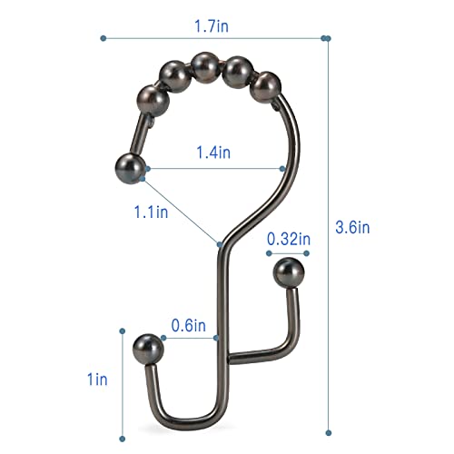 Shower Curtain Rings, Sutine Shower Curtain Hooks, Rust-Resistant Stainless Steel Shower Curtain Rings, Free Sliding Double Shower Curtain Hooks For Shower Curtains & Liners, 12Pcs-Bronze #TOP2