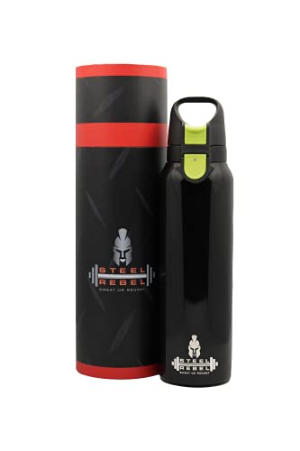Steel Rebel - Sportflasche Trinkflasche Wasserflasche Edelstahl mit verschließbarem Klappdeckel und Integriertem Strohhalm - Ideal für Sport, Fitness und Outdoor - 550ml BPA-Frei Cover