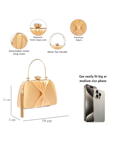Image of TOOBA Handicraft Women's Beautiful Bling Box Clutch Bag | Evening Bag, Bridal Purse & Party Handbag | Wedding & Special Occasion Clutch (Knot Small Boat)