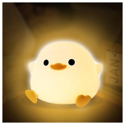 SKJJL Lindo Pato Lampara Bebe de Silicona, Luz de Noche de Pato, Luz Nocturna Infantil con Función Control Tátil, Lámpara de Pato con Dos Niveles de Brillo, Lámpara LED de Pato Blando
