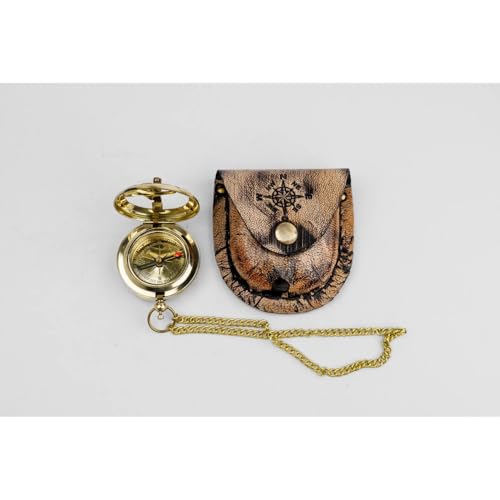 Brújula de bolsillo vintage de latón con cubierta de cuero miniatura 4