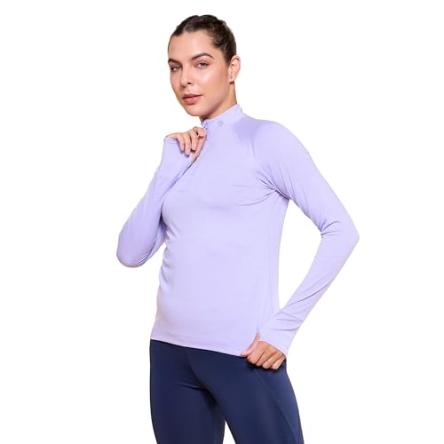 Image of Enamor Full Sleeve High Neck Medium Length Pull on Dry Fit T-Shirt for Women - Slim Fit - A310