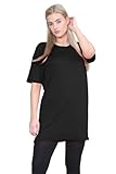 janisramone® Womens Short Sleeve Tunic T Shirts, Round Neck Oversized T Shirts for Women UK, Soft Comfortable Pj Dress, Perfect Summer Longline Ladies Tops Black