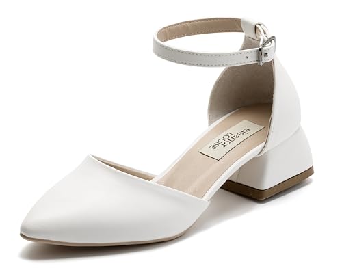 Women's Low Block Heels Pointed Closed Toe Ankle Strap Dress Pump Shoes