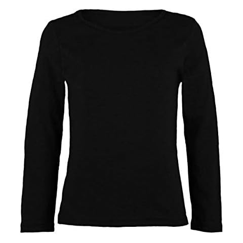 ER Traders Ltd Childrens Girls Boys Plain Long Sleeve Round Neck Kids Top T-Shirt School Summer T-Shirt (Black, 9-10 Years) Cover