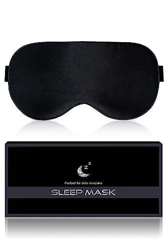 Aosun Silk Sleep Mask, 22-Momme 100% Pure Mulberry Silk Light-Blocking Eye Mask with Adjustable Strap, Hypoallergenic, Gifts for Women and Men (Black)