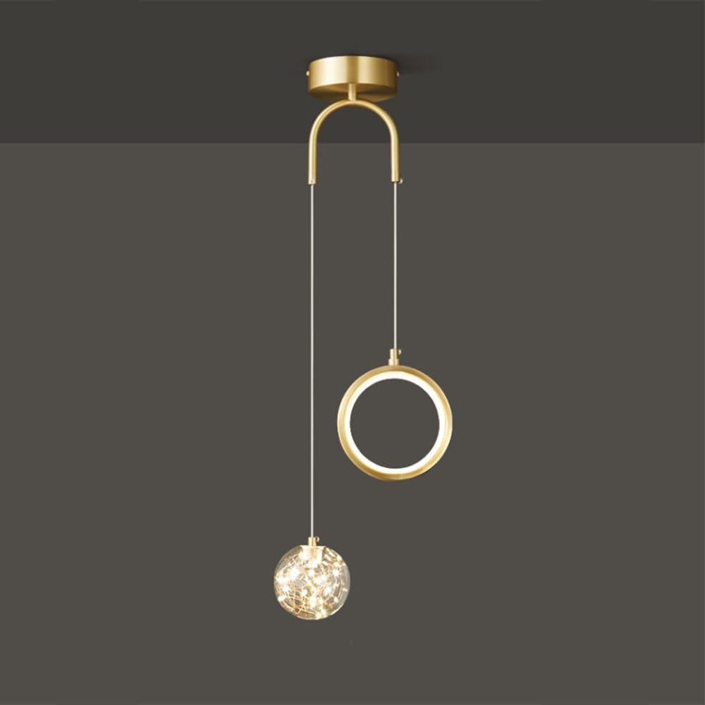 CONERY 3000-6000K Minimalist LED Hanging Lamp Modern Globe Pendant Light Fixture 2 Light Source Chandelier Brushed Brass Finished with Globe Glass Lampshade Living Room Bedroom Dining Lighting