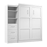 Bestar Pur Queen Murphy Bed and Shelving Unit with Drawers, 90-inch Space-Saving Wall Bed