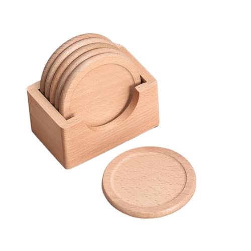 「DOGKING」木製コースター おしゃれコースター 竹製 茶パッド 6枚セット+収納ケース付き 防水 滑り止め 断熱おしゃれな コップ敷き 適用 自宅 飲食店 カフェ 父の日プレゼント (B)
