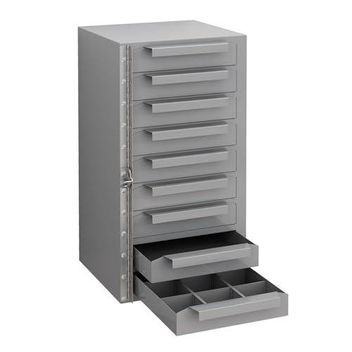 biosplot 9-Drawer Lockable Steel Parts Cabinet, Fully Assembled Welded Steel, 12.8”W×11.81”D×23.7”H, Metal Storage Chest for Service Truck/Garage/Workshop, Heavy Duty Tool Organizer, Gray