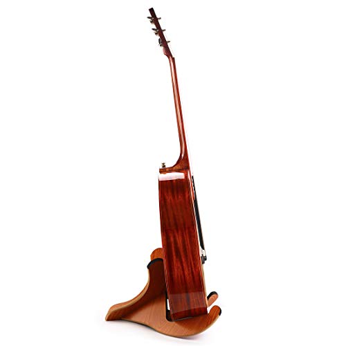 QoQoba Portable Wood Guitar Stand w/Scratch-Proof Edges | Wooden Acoustic Guitar Stand | Collapsible Foldable Electric Guitar Stand Floor | Guitar Picks (5pcs)| Microfiber Guitar Cleaning Kit (LARGE)
