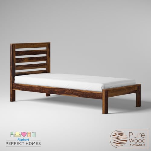 Image of AADITYA WOODS Solid Sheesham Wood Single Bed Cot Without Storage | Single Size Bed for Bedroom | Multipurpose Use Bed- Walnut 20