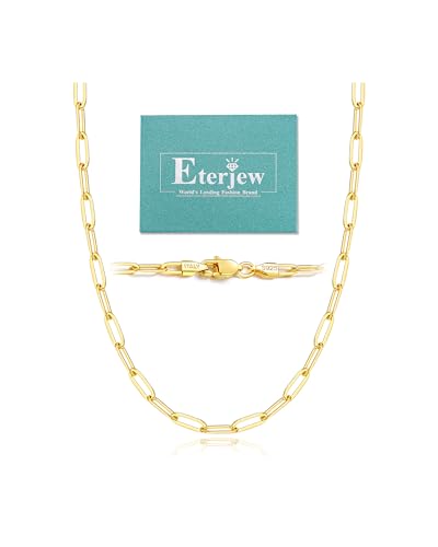 Eterjew 4mm 18k Plated Gold Paperclip Chain Necklace for Women, Women's Paperclip Chain Necklace for Women 18inches