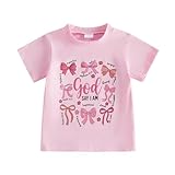 Toddler Girls Bow Letters T Shirt Top Cute Short Sleeve Little Girls Summer Clothes 1-6 Years Old (Pink, 4-5 Years)