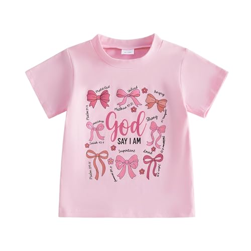 Toddler Girls Bow Letters T Shirt Top Cute Short Sleeve Little Girls Summer Clothes 1-6 Years Old (Pink, 4-5 Years)