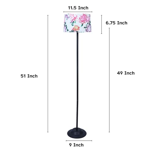 Image of tu casa Black Metal-Iron Base Foldable Floor Lamps with Carnation Print & Satin Shade for Bedroom, Living Room, Lounge, Office Area, Gifting Without Bulb for Home Decoration (Height - 53 inch)