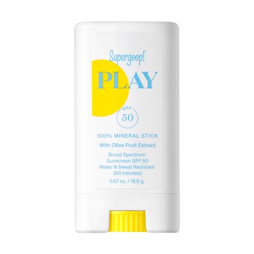 Best Sunscreen Stick for Seniors with Arthritis for Limited Dexterity and Stiff Hands 15 Supergoop! PLAY Mineral Stick SPF 50, 0.67 oz - On-the-Go Broad Spectrum Face Sunscreen - Water Resistant - Vegan