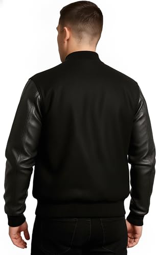 Image of Mens Varsity Letterman Baseball Bomber Jacket | Casual Fashion Wool & Faux Leather College /High School Jackets