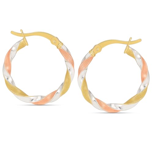 Créoles légères en argent 925 véritable LeCalla tricolores or 14k, le cadeau idéal pour femme