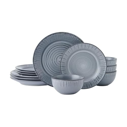 Pfaltzgraff Mystic 12 Piece Plates Bowls Dinnerware Set, Service for 4, Blue