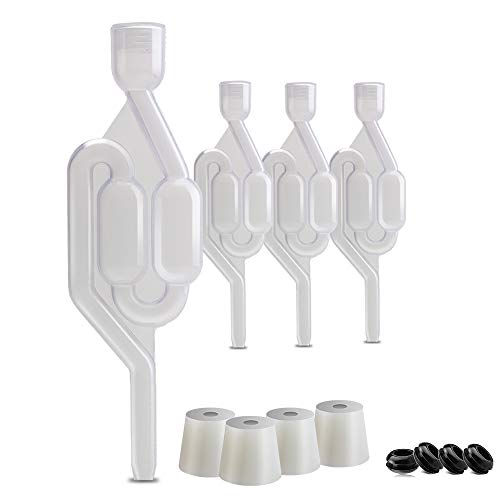 OneBom Airlock for Fermentation 4 Pack, Twin Bubble S Type with Drilled #6