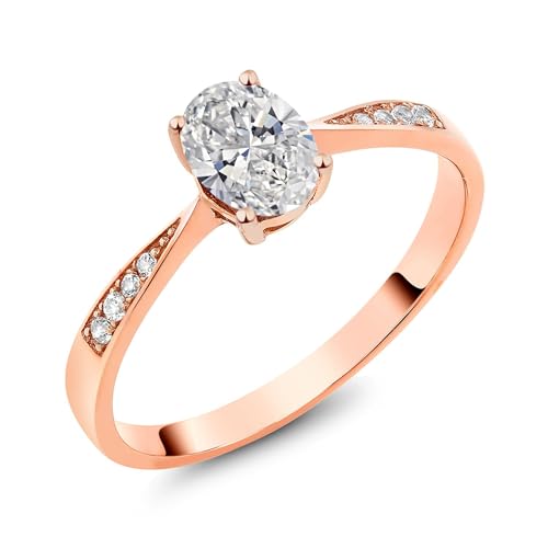 Gem Stone King 10K Rose Gold Gemstone Birthstone and White Diamond Engagement Ring For Women | Oval 7X5MM | Wedding Engagement Anniversary Promise Ring | Sizes 5, 6, 7, 8, 92