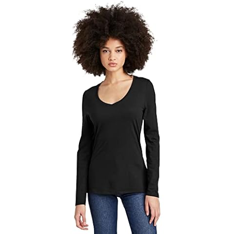 District Women's Perfect Tri Long Sleeve V-Neck Tee DT135 Black Cover