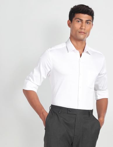 Image of Arrow Men Slim fit Cotton Solid Long Sleeves Cutaway Collar Shirt