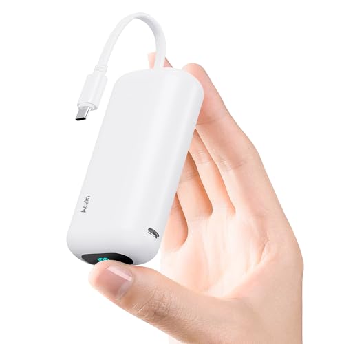 Mini Portable Charger 10000mAh Small Power Bank with Built in USB C Cable Ultra-Compact 20W PD Fast Charging Battery Pack for iPhone 15,15 Plus,15 Pro,Samsung S22 S21 S20,Moto,Google (Pink)