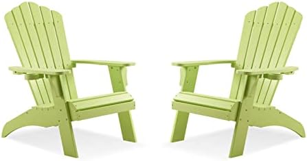 Psilvam Adirondack Chair, Oversized Poly Lumber Fire Pit Chair with Cup Holder, 350Lbs Support Patio Chairs for Garden, Weather Resistant Outdoors Seating, Relaxing Gift for Father & Mother (2, Green)